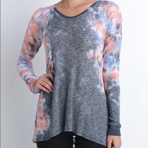 T Party Tie Die High Low Lace Ribbed Thermal Top - Picture 2 of 10